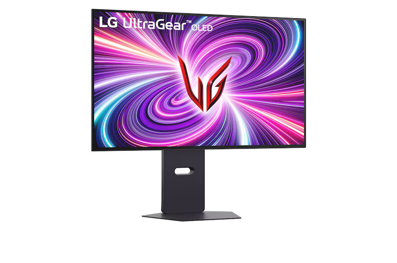 LG 32GS95UV-B 32-inch UltraGear Dual-Mode OLED Gaming Monitor displaying WQHD 2560x1440 resolution and vibrant colors