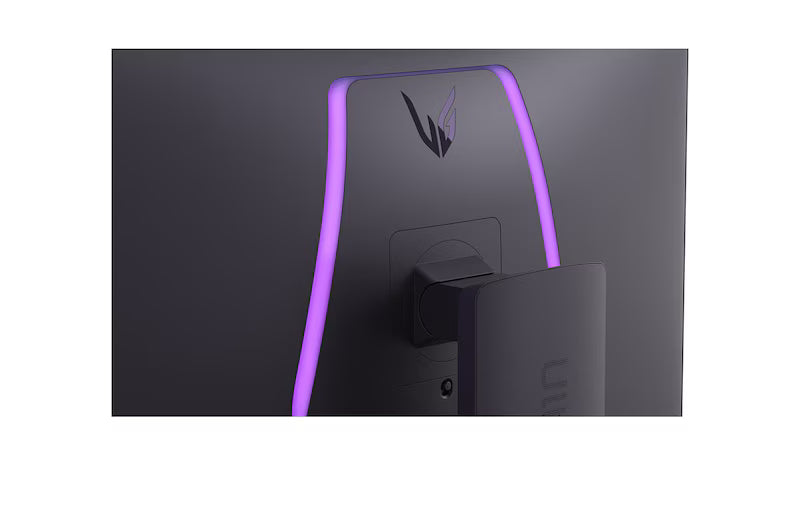 Rear view of LG 32GS95UV-B gaming monitor showing HDMI 2.1, DisplayPort 1.4, USB 3.0 hub, and headphone out