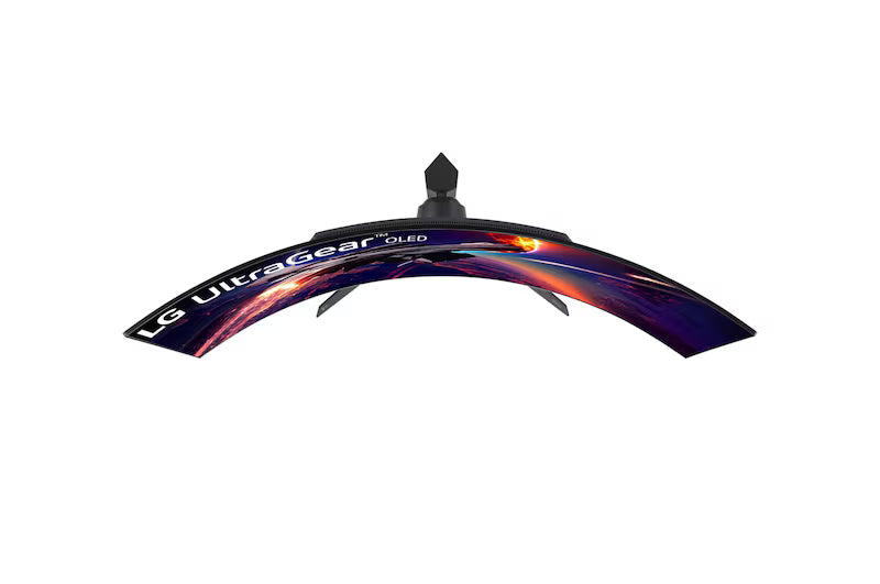 Side profile of LG 45GR95QE UltraGear 45-inch OLED Curved Gaming Monitor showing 800R curvature design