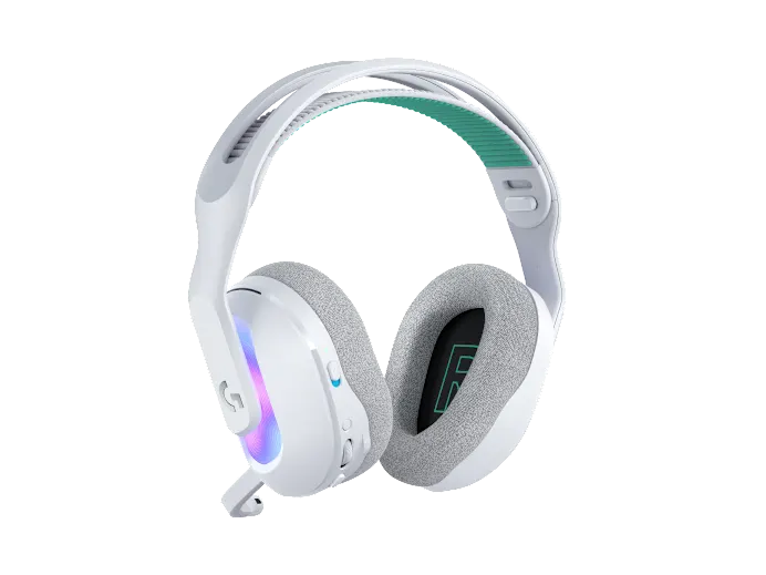 “LOGI G522 LIGHTSPEED Wireless Gaming Headset in white with LIGHTSYNC RGB, detachable mic, and USB-A connectivity”