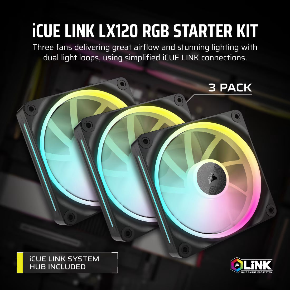Corsair LX RGB Series iCUE LINK LX120 RGB 120mm Fan Triple Pack - view 7