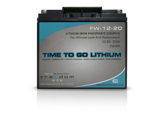 Freedom Won Lithium Ion Battery LiFePO4 20Ah 12v 256Wh - Demo model - No packaging - 1+ year warranty