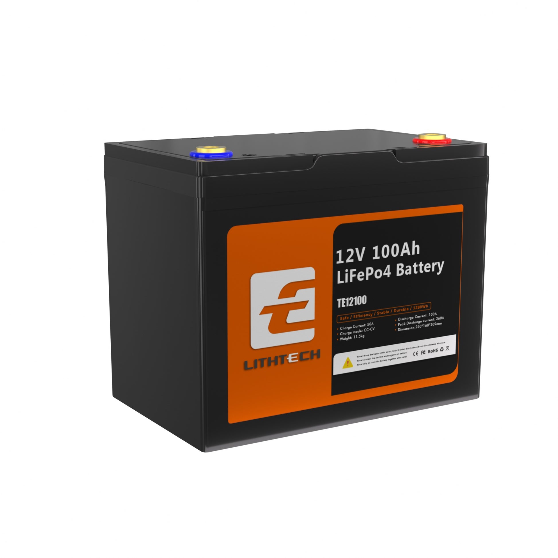 Lithtech 12V 100AH LiFePO4 Group 24 lithium battery with Bluetooth for solar backup and off-grid energy storage