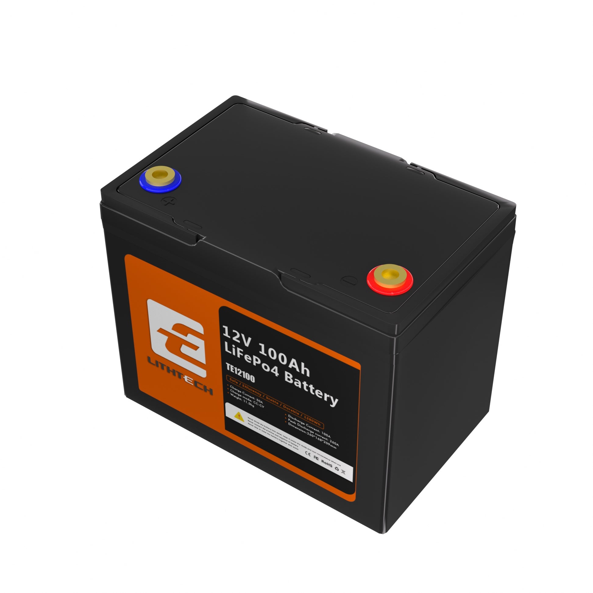 Lithtech 12V 100AH LiFePO4 Group 24 lithium battery with Bluetooth for solar backup and off-grid energy storage