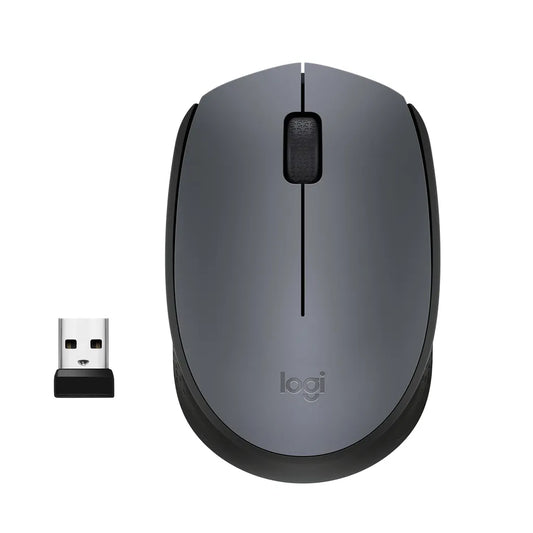 Logitech M170 Wireless Mouse in grey with ergonomic compact design and optical tracking