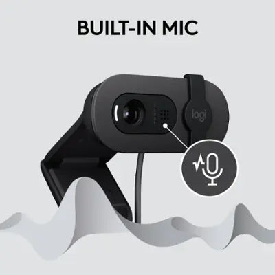 Logitech Brio 100 Webcam used on a laptop for video calls, online meetings, and streaming