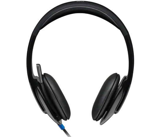 “Logitech H540 USB headset black front view with padded ear cups and microphone”