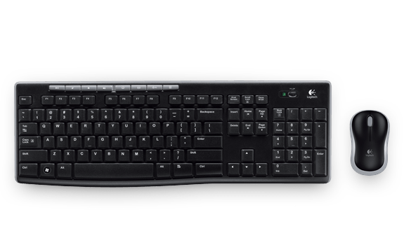 Side profile of Logitech MK270 wireless keyboard showing low-profile keys and compact design
