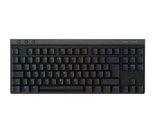 Logitech G515 Lightspeed Wireless Gaming Keyboard in black, front view showing low-profile mechanical keys and full layout