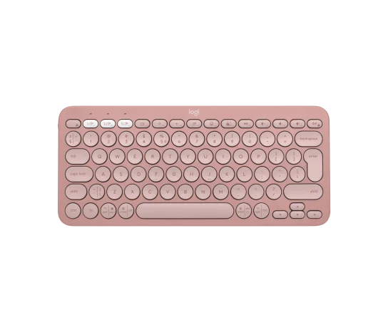 Logitech Pebble Keys 2 K380s wireless keyboard in tonal rose, front view showing compact key layout