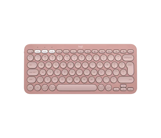 Logitech Pebble Keys 2 K380s wireless keyboard in tonal rose, front view showing compact key layout