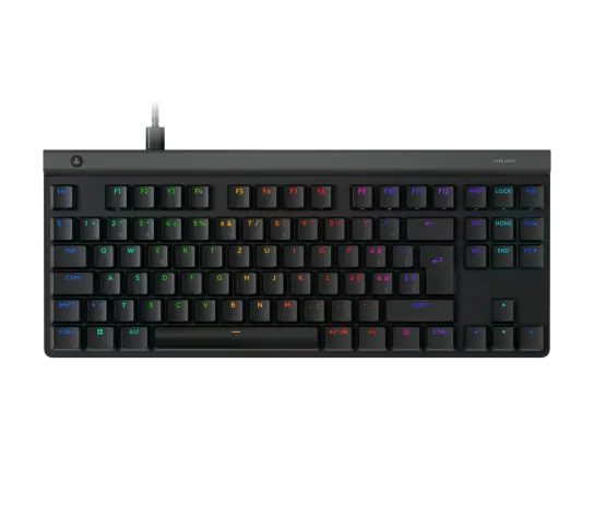 Front view of Logitech G515 TKL Wired Gaming Keyboard in black, tenkeyless layout with low‑profile keys