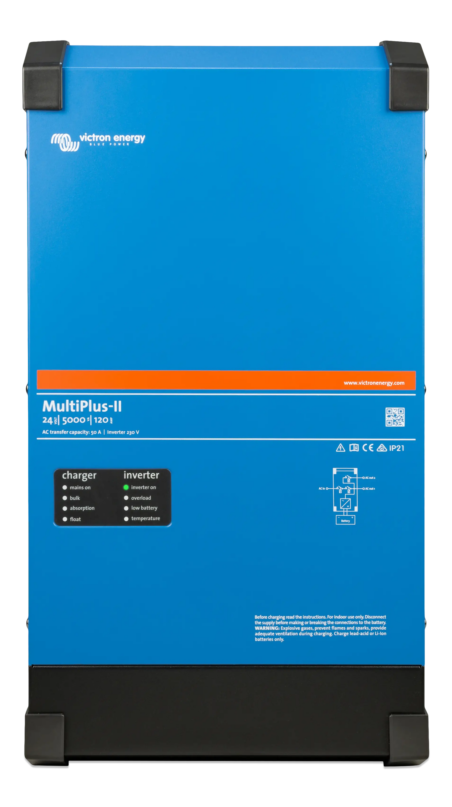 Victron MultiPlus-II 24/5000/120-50 230V pure sine wave inverter charger for off-grid, residential, and commercial energy systems