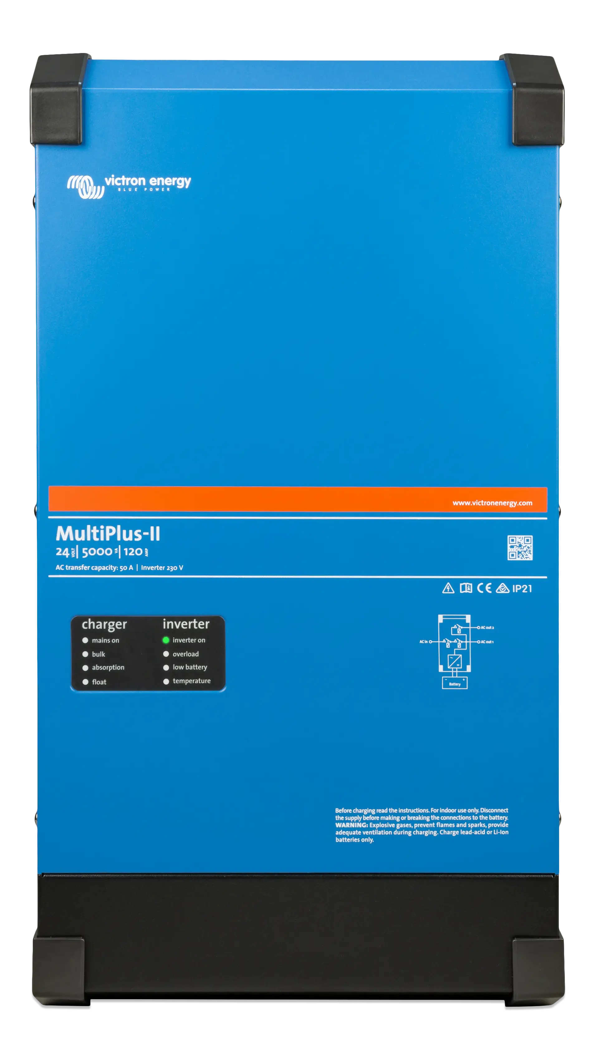 Victron MultiPlus-II 24/5000/120-50 230V pure sine wave inverter charger for off-grid, residential, and commercial energy systems