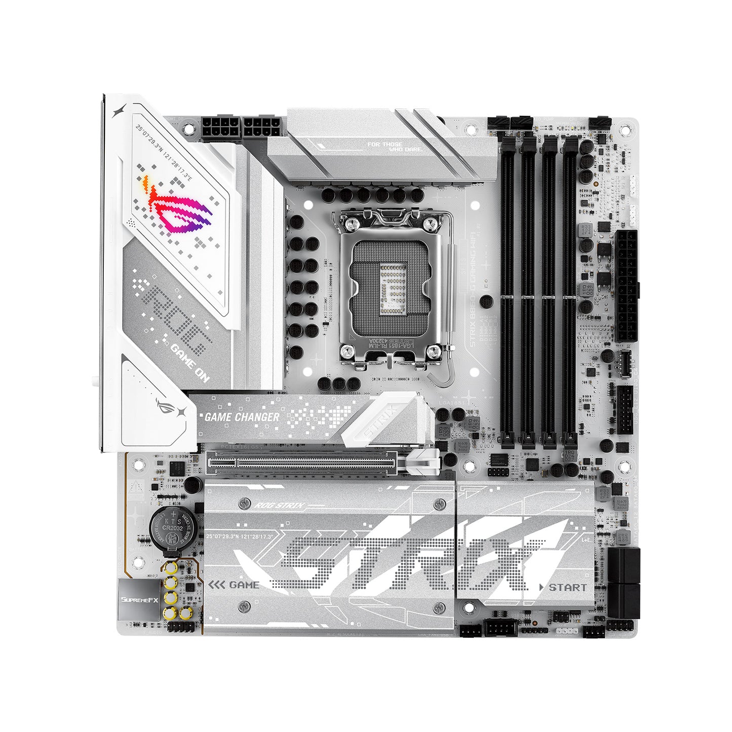 ASUS ROG Strix B860-G LGA1851 Micro-ATX gaming motherboard with Intel B860 chipset and 4 DDR5 memory slots for custom gaming PC builds