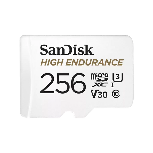 SanDisk High Endurance 256GB Class 10 microSDXC card with adapter for dash cams security cameras and CCTV recording