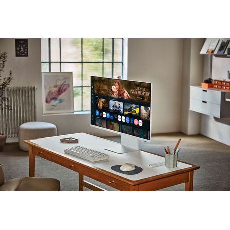 “Samsung 32-inch Smart Monitor – 4K UHD on office desk setup”