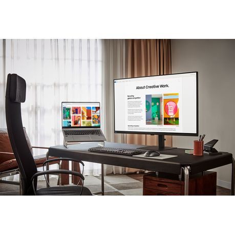 “Samsung 32-inch Smart Monitor – 4K UHD on office desk setup”