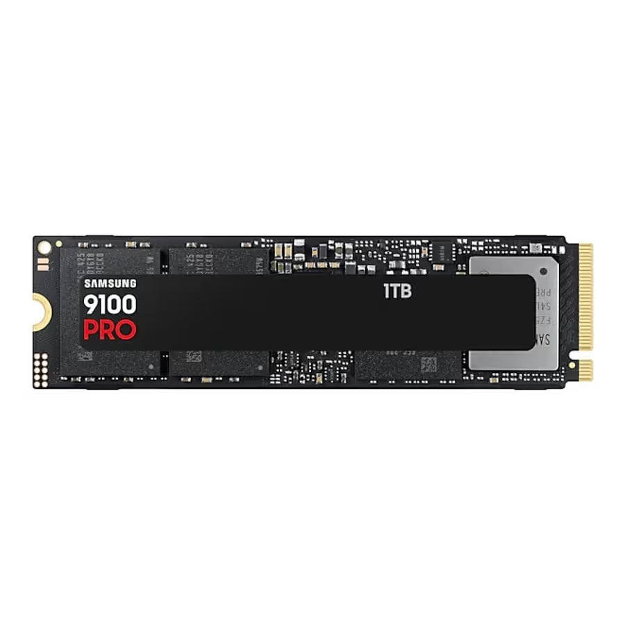 Samsung 9100 PRO 1TB NVMe SSD (MZ-VAP1T0BW) with ultra-fast read speeds up to 14,700 MB/s and write speeds up to 13,300 MB/s.