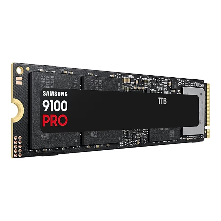 Samsung 9100 PRO 1TB NVMe SSD (MZ-VAP1T0BW) with ultra-fast read speeds up to 14,700 MB/s and write speeds up to 13,300 MB/s.