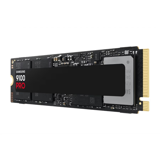 Samsung 9100 Pro solid-state drive on a white background

