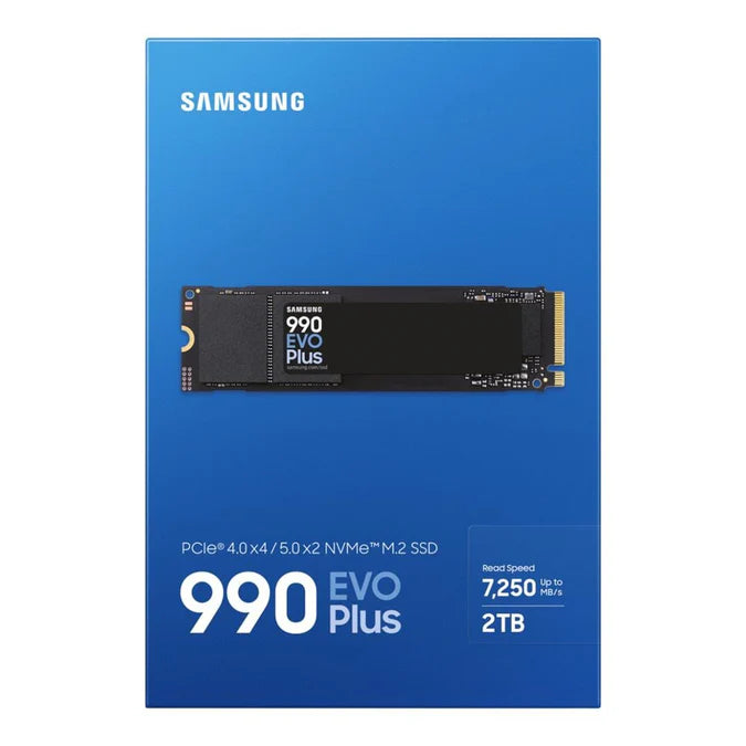 Samsung 990 EVO Plus 2TB NVMe SSD front view with product label