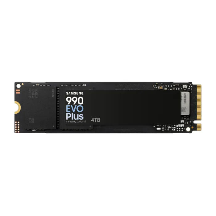 Front view of Samsung 990 EVO Plus 4TB NVMe SSD showing M.2 2280 compact design