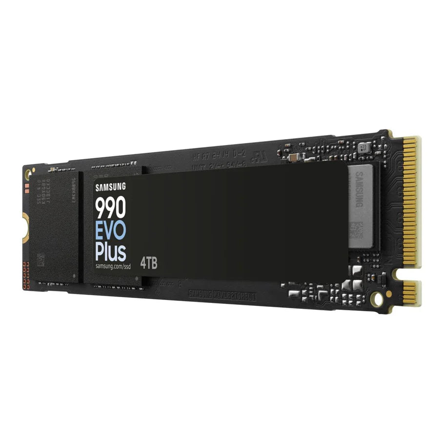 Front view of Samsung 990 EVO Plus 4TB NVMe SSD showing M.2 2280 compact design