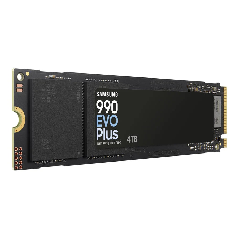 Front view of Samsung 990 EVO Plus 4TB NVMe SSD showing M.2 2280 compact design