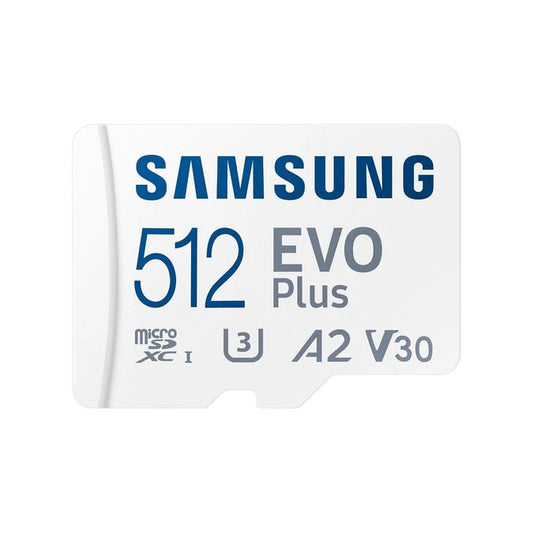 Samsung EVO Plus 512GB microSDXC memory card with up to 160MB/s read speed.