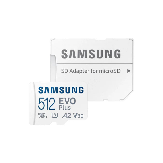 Samsung microSD card and adapter on a white background