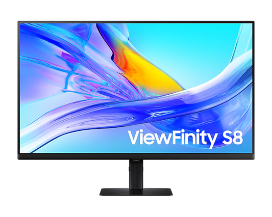 Samsung LS32D800UA ViewFinity 32-inch 4K UHD monitor with slim bezel design, USB-C connectivity, HDMI and Ethernet ports.