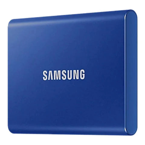Samsung T7 2TB external SSD connected to a laptop for fast file transfer
