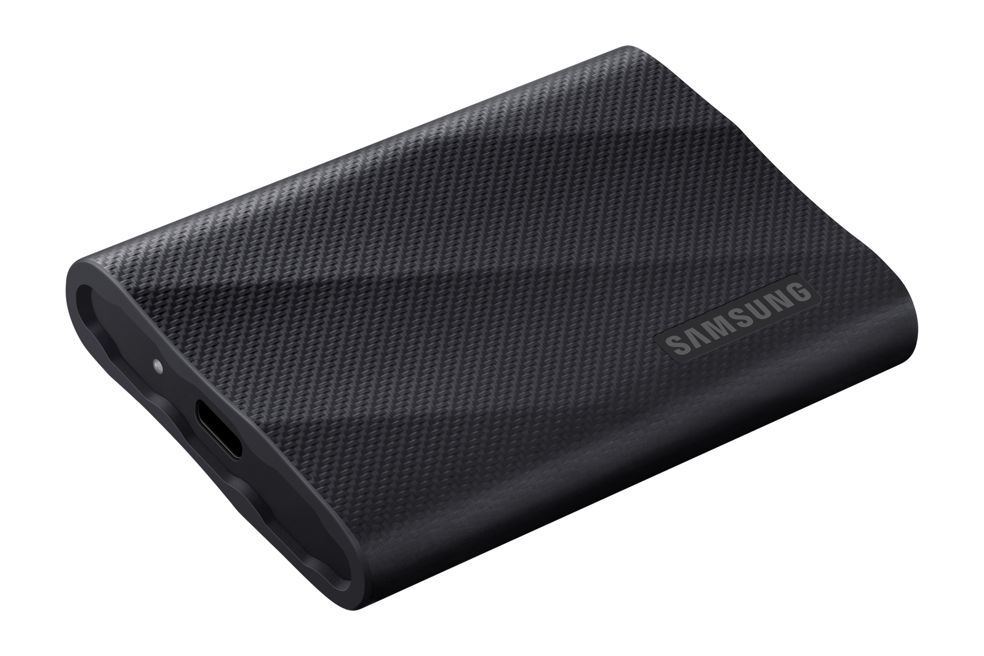 “Samsung T9 Portable SSD 1TB external solid state drive in black with USB 3.2 high-speed connection.”