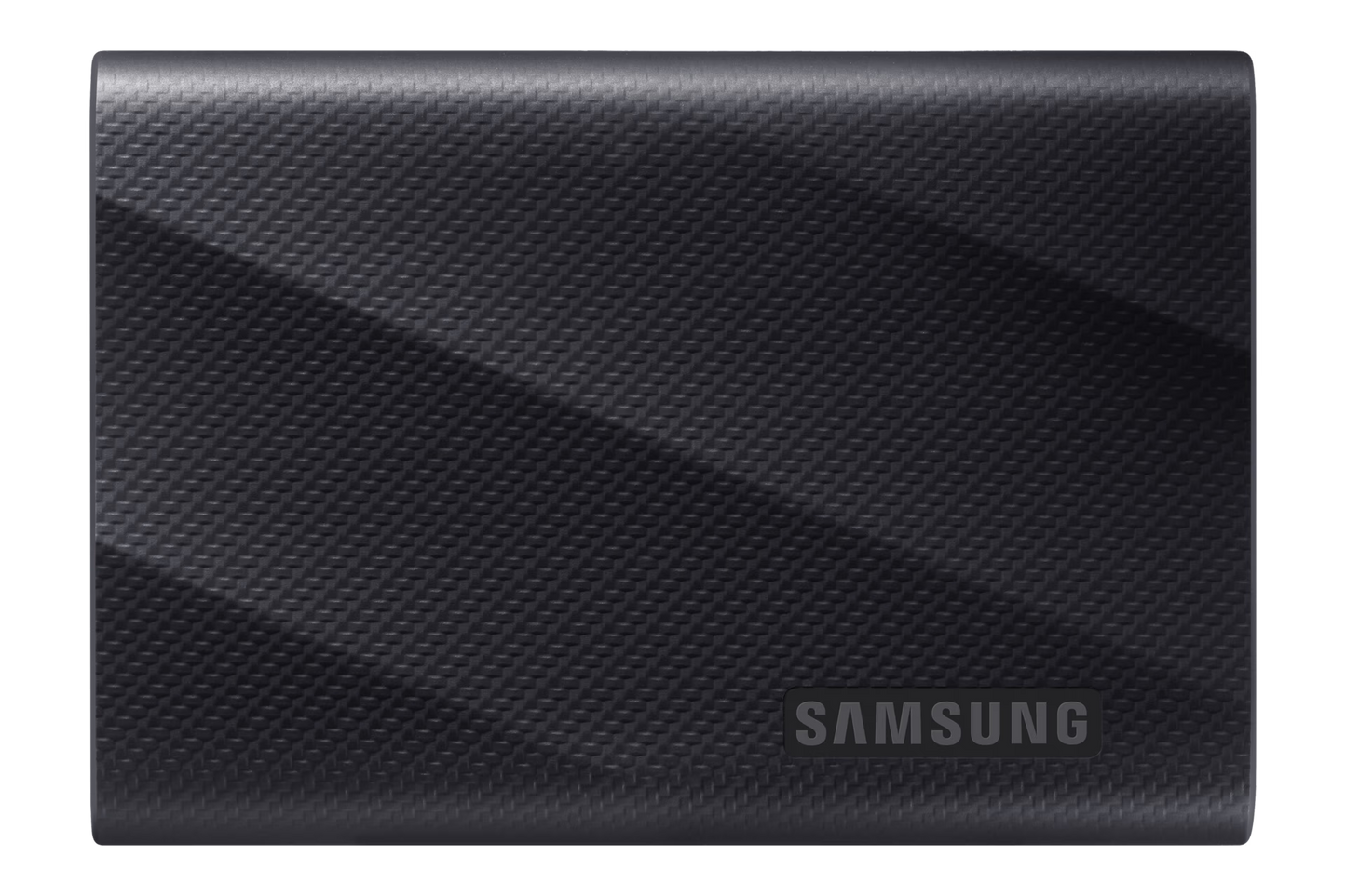 Samsung T9 Portable SSD 2TB external solid state drive in black with USB 3.2 high-speed connection.