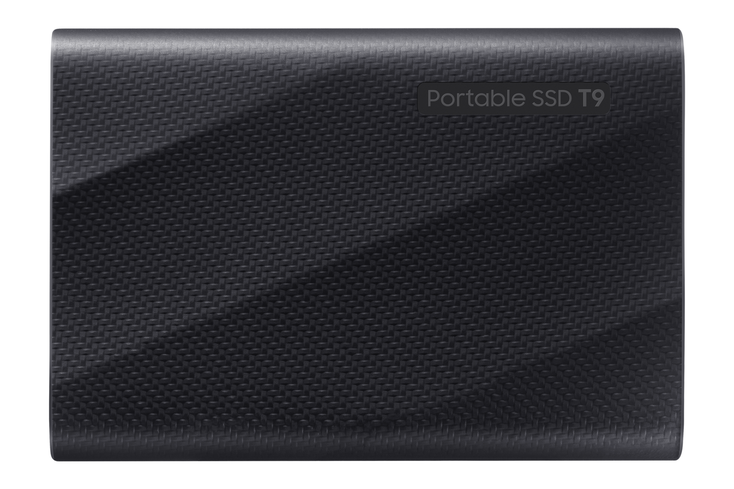 Samsung T9 Portable SSD 2TB external solid state drive in black with USB 3.2 high-speed connection.