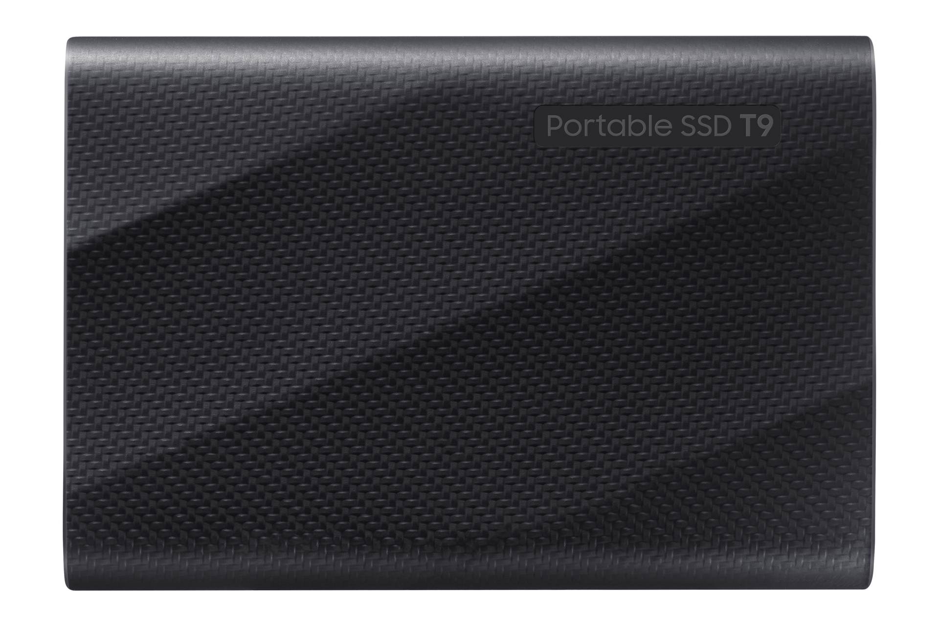 Samsung T9 Portable SSD 2TB external solid state drive in black with USB 3.2 high-speed connection.
