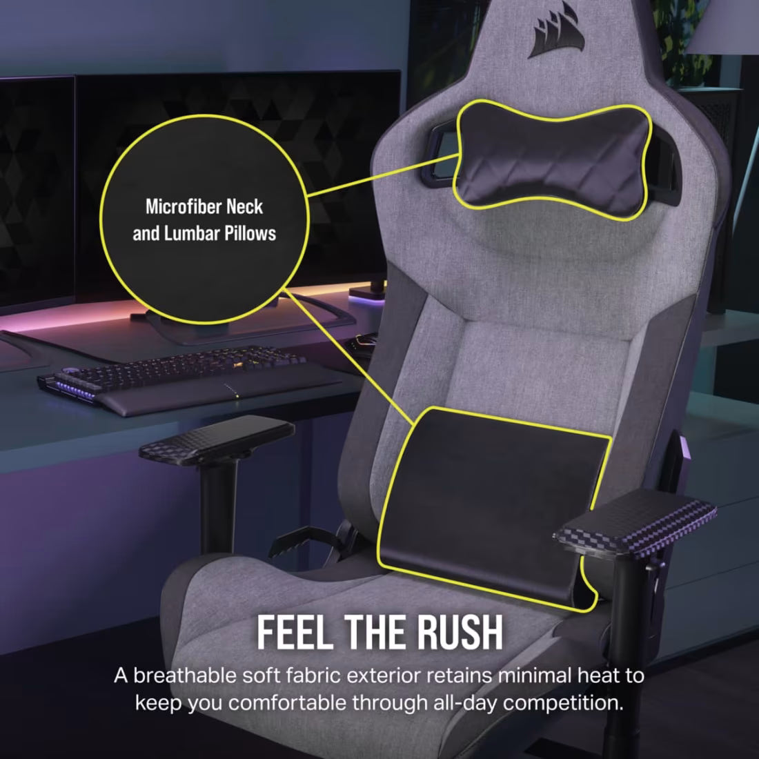 Corsair T3 RUSH (2023) Fabric Gaming Chair Gray/Charcoal - view 5