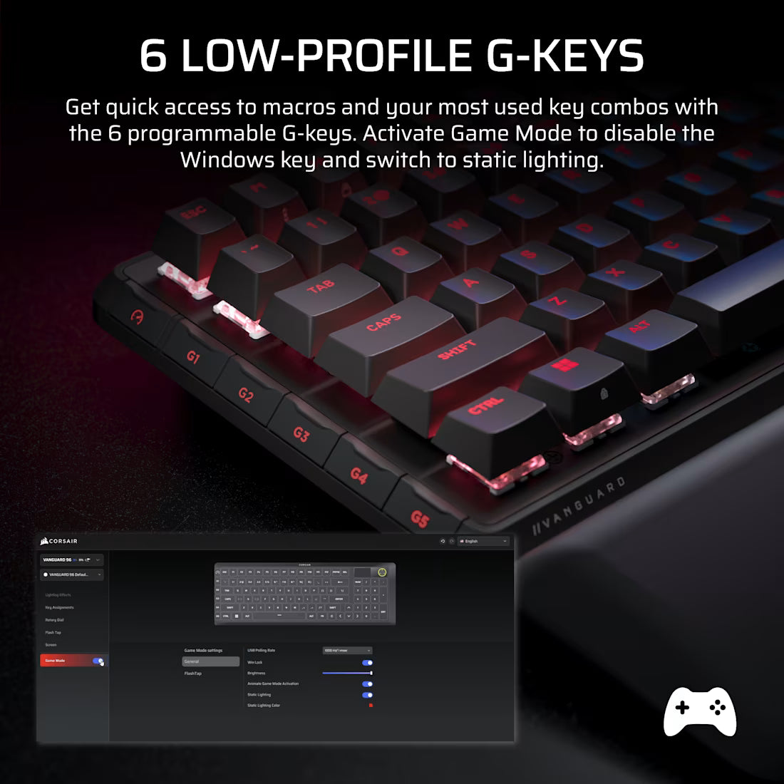 Corsair VANGUARD 96% Keyboard - MLX Fusion tactile switches - Black - view 9