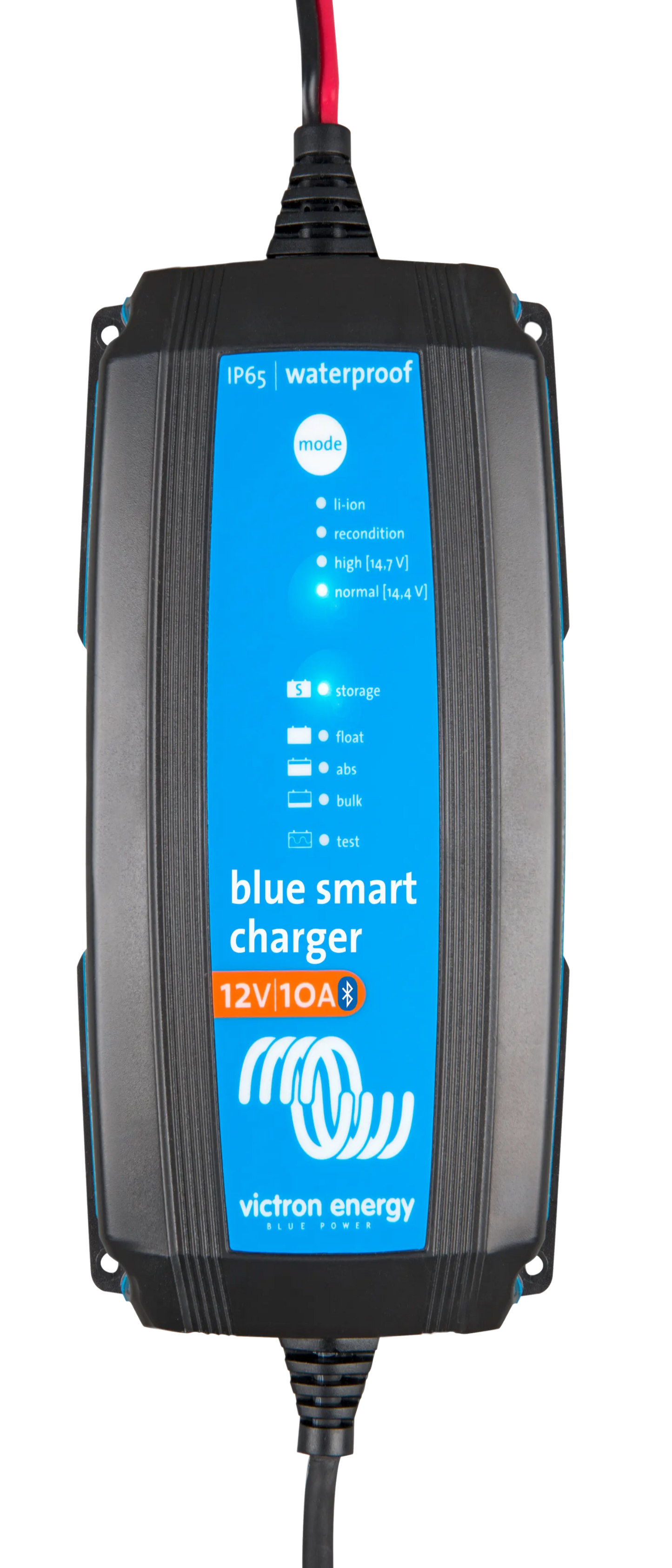 Front view of Victron Blue Smart IP65 12V 10A battery charger with Bluetooth connectivity