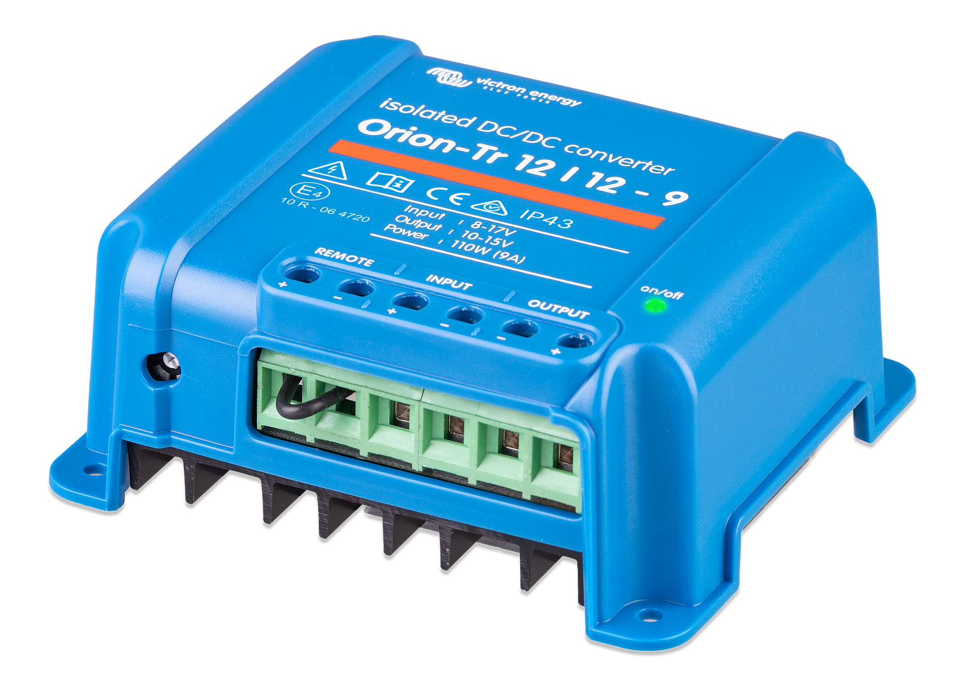 “Side view of Victron Orion 12/12-9A DC-DC charger with screw terminals for easy installation”
“Slim side profile of Victron Energy Orion 12/12-9A 110W charger for vehicles and marine battery setups”