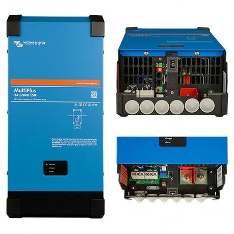 Victron MultiPlus 24/2000/50-32 24V inverter charger with pure sine wave output, 50A battery charger, and 32A transfer switch for off-grid and backup power systems