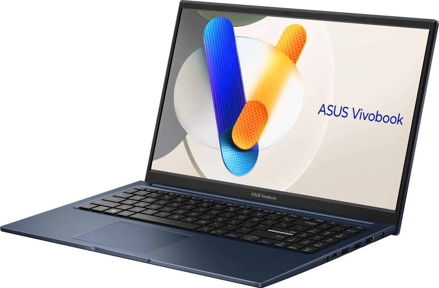 ASUS Vivobook 15 laptop with Intel Core i7 1355U, 16GB RAM, 512GB SSD, FHD display, open view showing keyboard and screen