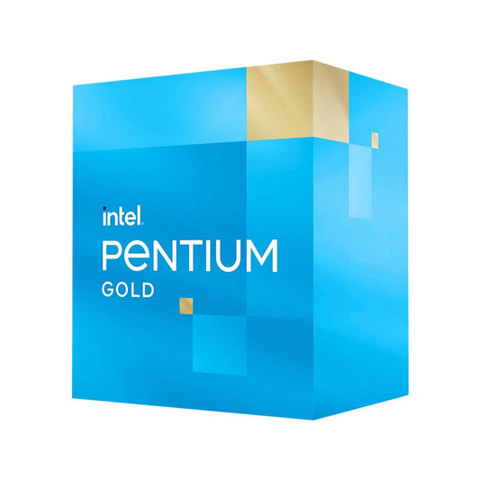 Intel Pentium Gold G7400 desktop processor with 3.7GHz speed 2 cores 4 threads 6MB Smart Cache 46W TDP and Intel Laminar RS1 cooler included