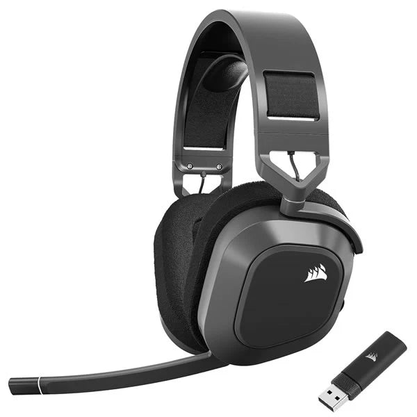 Corsair HS80 RGB wireless premium gaming headset black Dolby Atmos headphones with microphone and RGB lighting