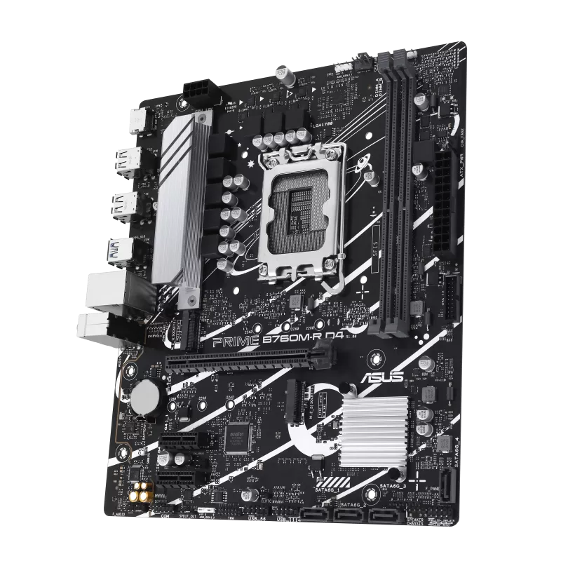 ASUS PRIME B760M-R D4 micro ATX motherboard with DDR4 support for Intel LGA1700 budget gaming and office PC builds