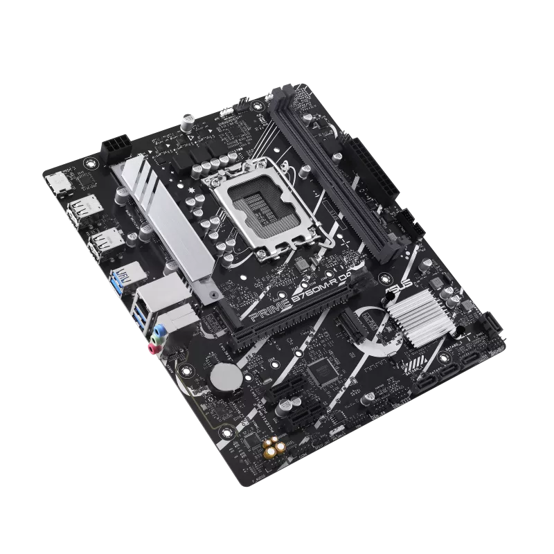 ASUS PRIME B760M-R D4 micro ATX motherboard with DDR4 support for Intel LGA1700 budget gaming and office PC builds