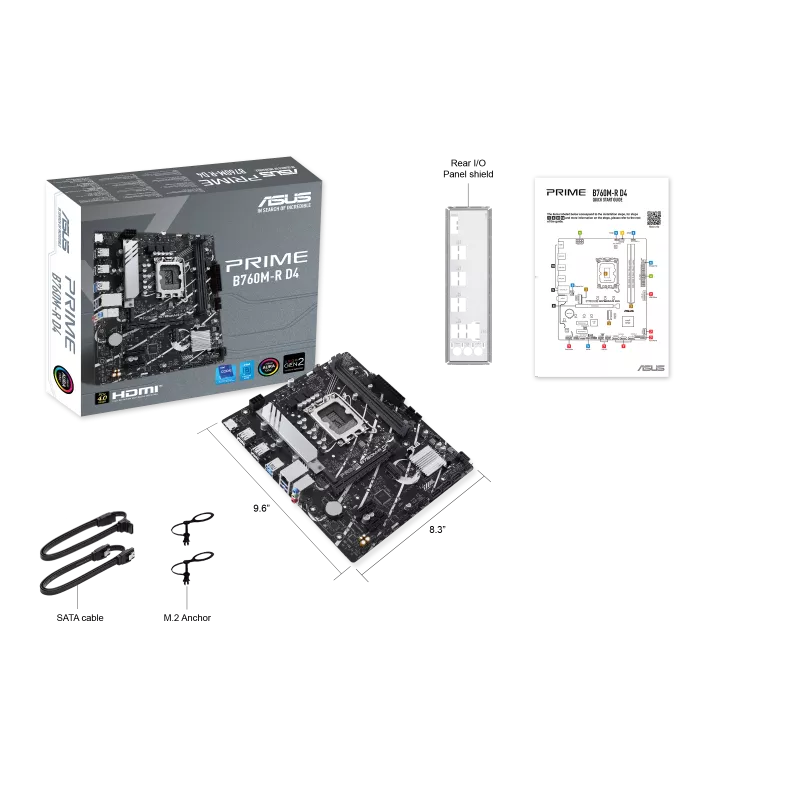 ASUS PRIME B760M-R D4 micro ATX motherboard with DDR4 support for Intel LGA1700 budget gaming and office PC builds