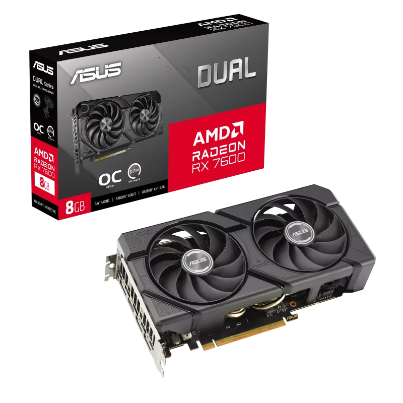 ASUS Dual Radeon RX 7600 EVO OC Edition 8GB GDDR6 graphics card AMD Radeon gaming GPU with dual fan cooling