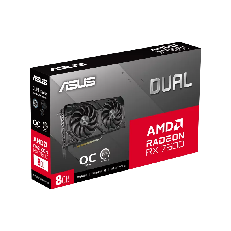 ASUS Dual Radeon RX 7600 EVO OC Edition 8GB GDDR6 graphics card AMD Radeon gaming GPU with dual fan cooling